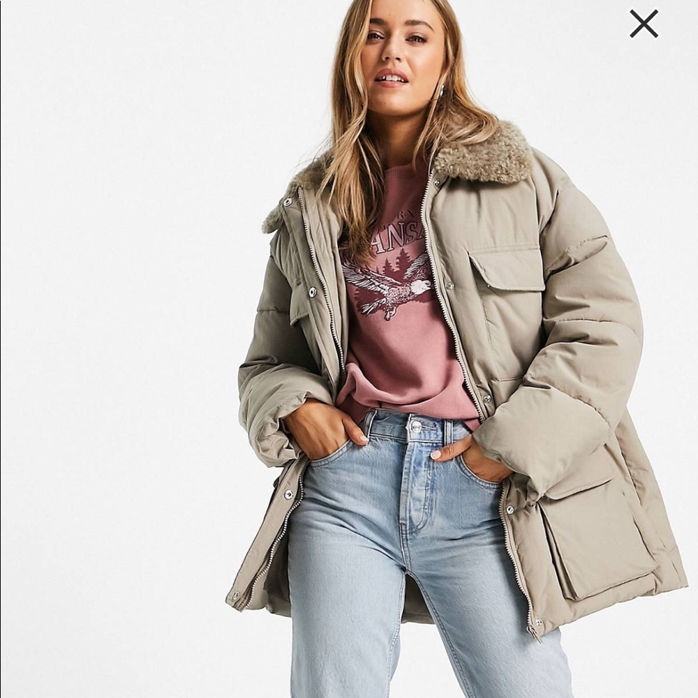 ASOS beige puffer coat jacket